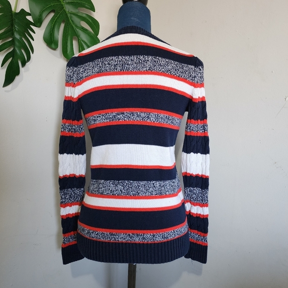 Tommy Hilfiger Striped Chunky Cable Knit Crew Neck Sweater - Picture 6 of 9
